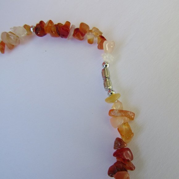 Calcite Stones Beaded Glass Rock Nugget Necklace Earrings Set Shades of Orange - Picture 3 of 7
